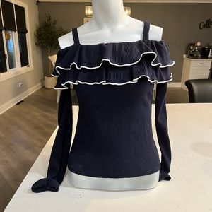 Dark blue strappy off the shoulder long sleeve shirt size Med